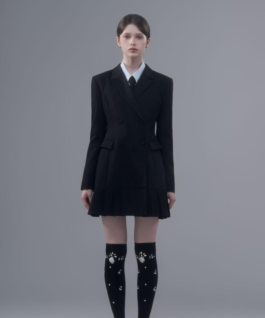 Mausolleum Jenn Pleated Suit Jacket Dress - Black