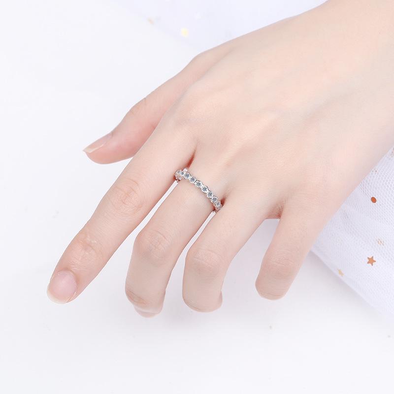 Women's S925 Sterling Silver Plated PT950 Moissanite Wedding Ring - Half or Full Diamond Simulation Tail Design