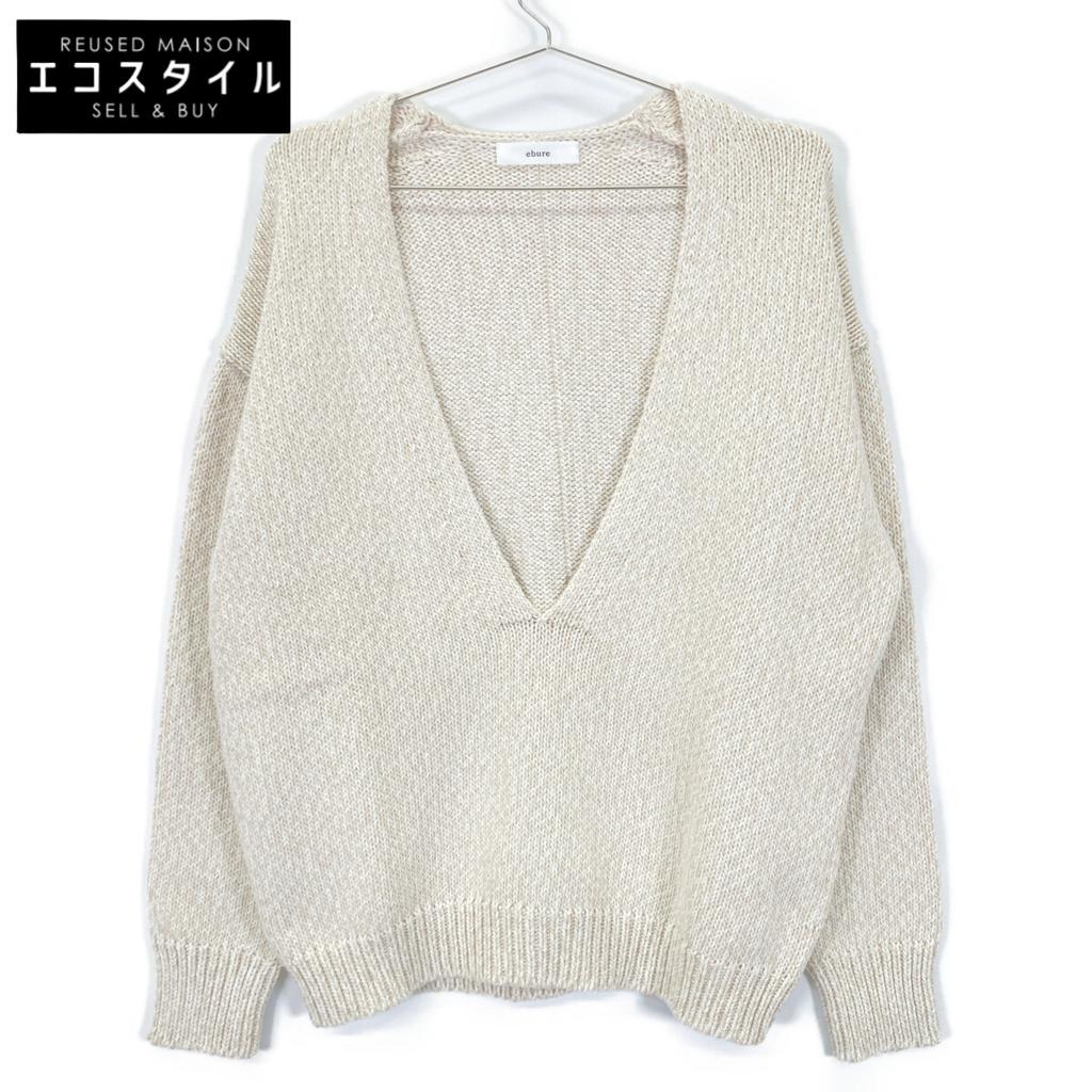 Ebure Beige Cashmere Blend Color Mix Log Gauge Knit Pullover Tops Not Written beigeUsed