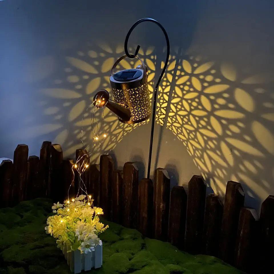 Solar Powered Iron Art Water Shower Lamp - Waterproof Outdoor Garden Decor