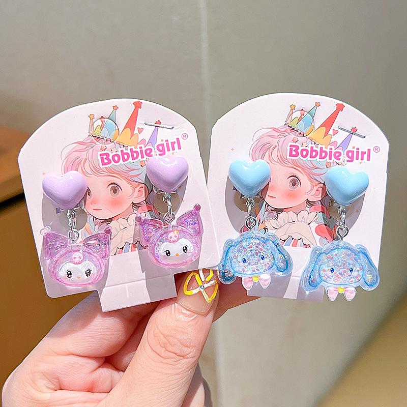 Kuromi Kolczyki Klipsy Bez Przekłuwania Uszu z Kokardką dla Dziewczynek