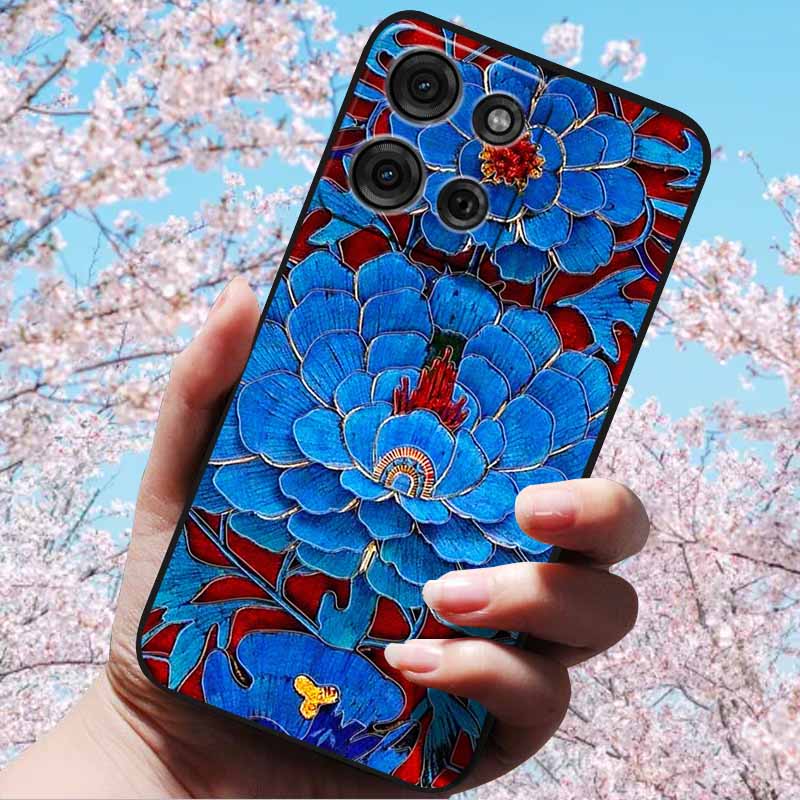 For Motorola Moto G15 4G/ G15 Power/G75 5G 3D Relief Flower Emboss Soft Silicone Cases Back Cover with 3D Flower Patter for G15