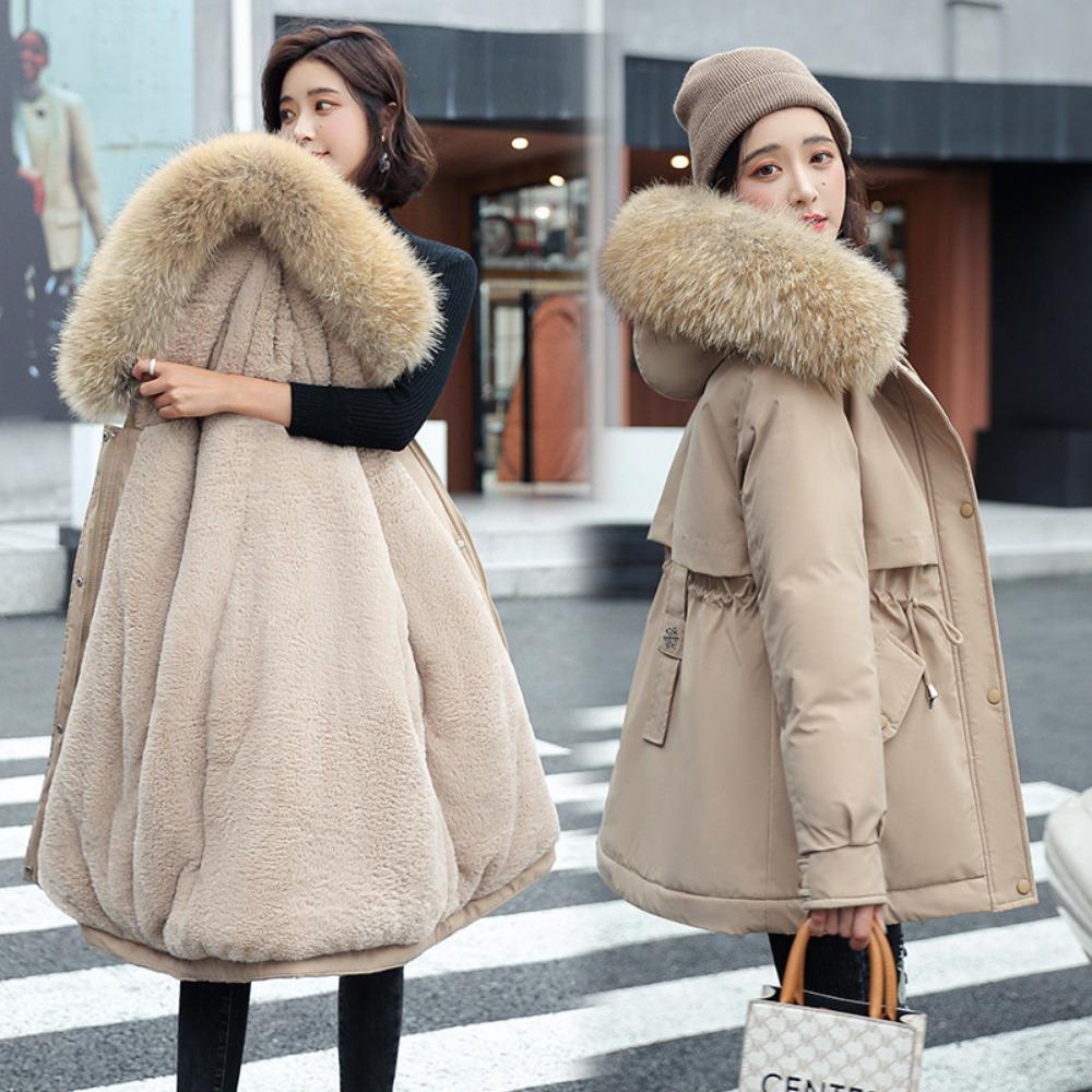 Winter, Casual Medium and Long Korean Version of Women's Warm Loose Large Fur Collar Cotton-padded Jacket