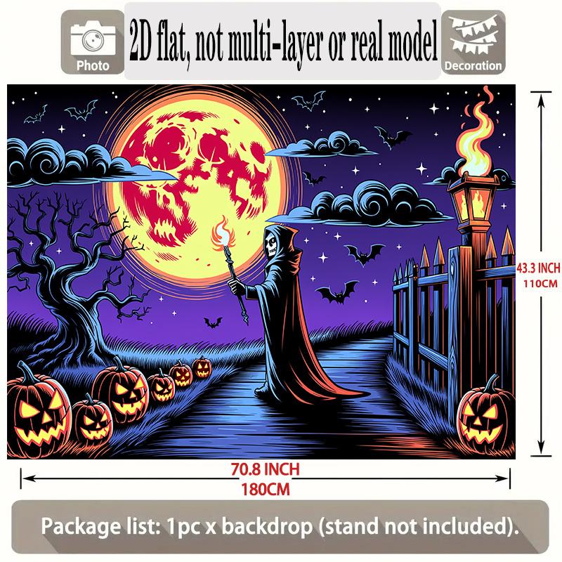 Party Backdrop Halloween Moon Flat Banners Spooky Skeleton Pumpkin Celebrations Wedding Photo Booth Decor Front Door Decor