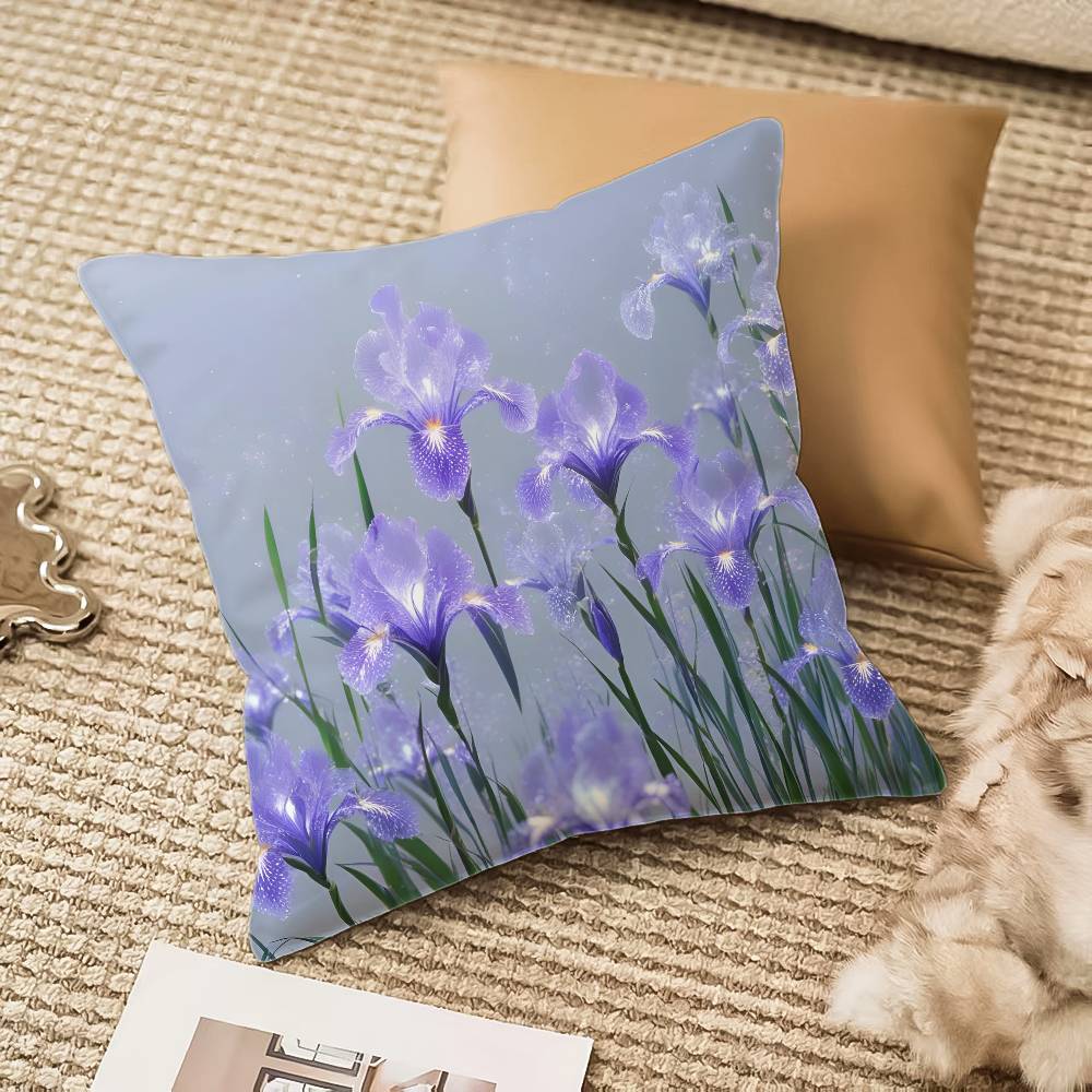 Fashion Iris Pillow Case Anti-dustmite Invisible Zipper Sofa Bed