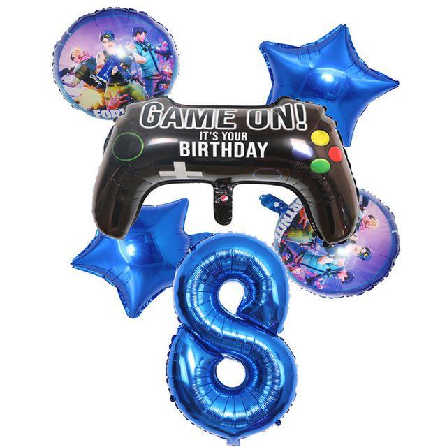 6-Piece Set of Fortnite “Win the Chicken Dinner” Themed Party Decorations: Aluminum Foil Balloons and Birthday Party Decorations