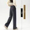Zhengzhou Women's High Waist Retro Plaid Pants: Autumn/Winter Loose Slim Fit, Straight/Wide Leg, Fleece 2697.