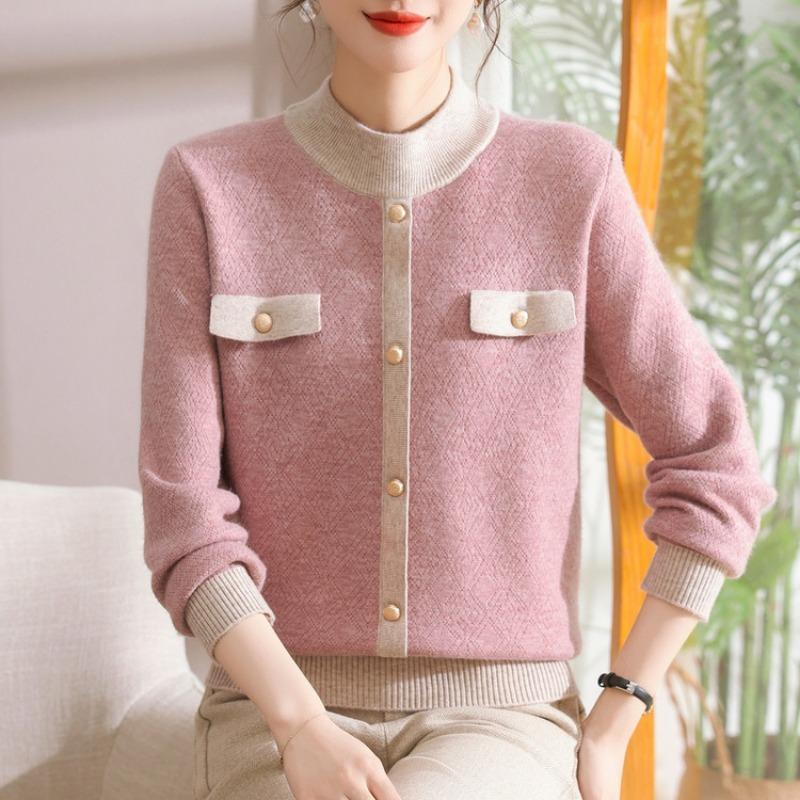 Autumn and winter mother's plush sweater medium-aged women's knitted sweater thickened sweater warm mother-in-law bottoming top