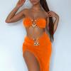 1 Set Skirt Suit Backless High Slit Solid Pleated Asymmetrical Split Thigh Maxi Dress for Daily Life