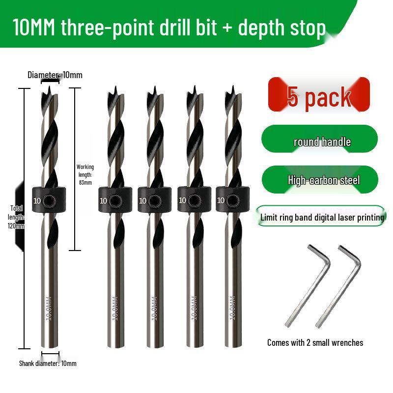 Carbon Steel Three-Point Twist Drill Bit for Hardwood and Enlargement - Compatible with Hand and Pillar Drills