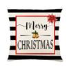 Linen Christmas Pillow Cover Striped Santa Print Home Sofa Cushion Cover Pillow Cover