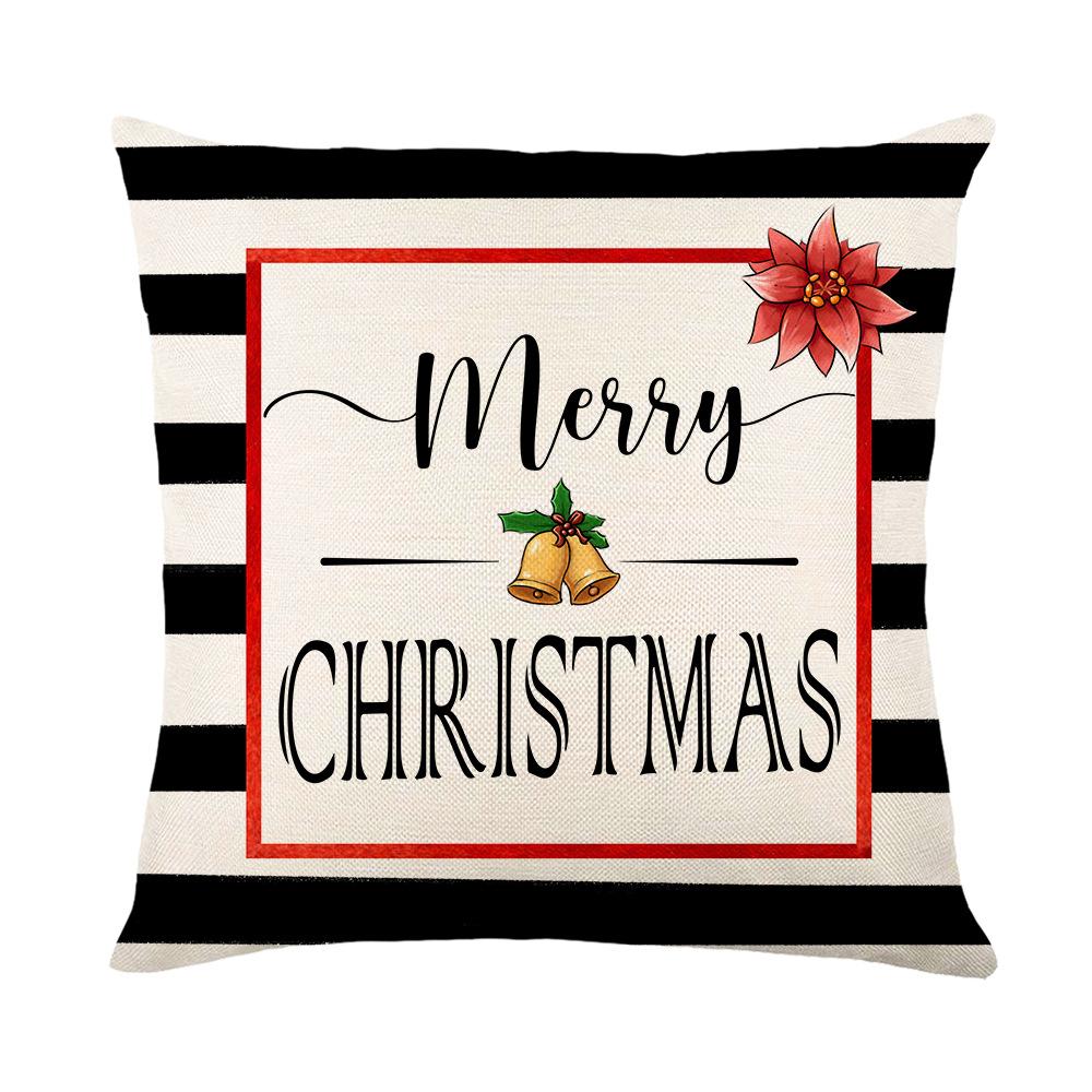 Linen Christmas Pillow Cover Striped Santa Print Home Sofa Cushion Cover Pillow Cover