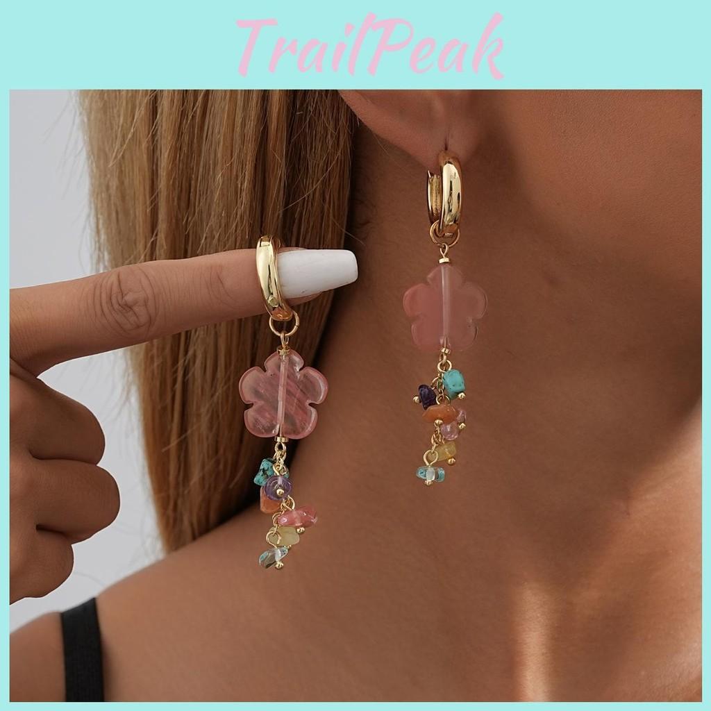 Trendy Irregular Natural Stone Flower Tassel Earrings Fashion Womens