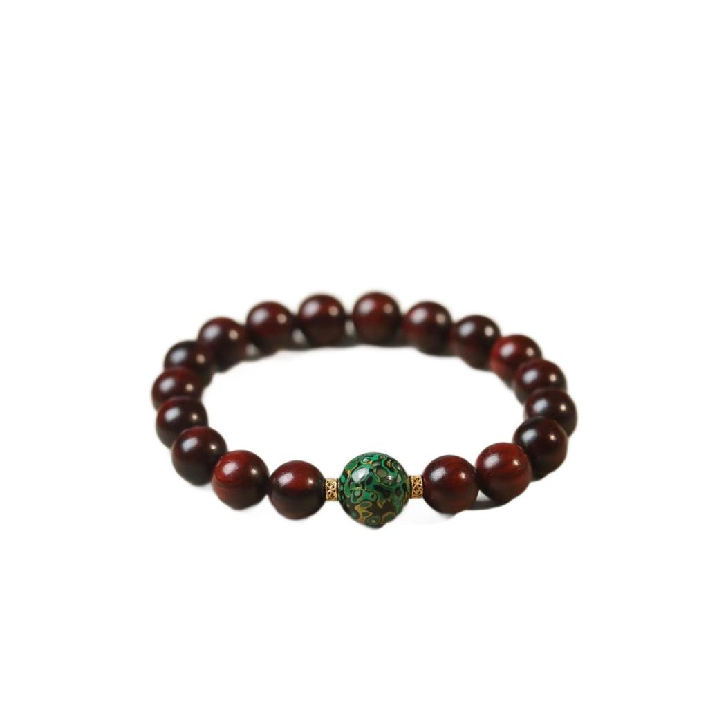 Women's Small-Leaf Rosewood Bracelet with Mother-of-Pearl Bead, Wenwan Buddhist Calming Ornament, Unisex.