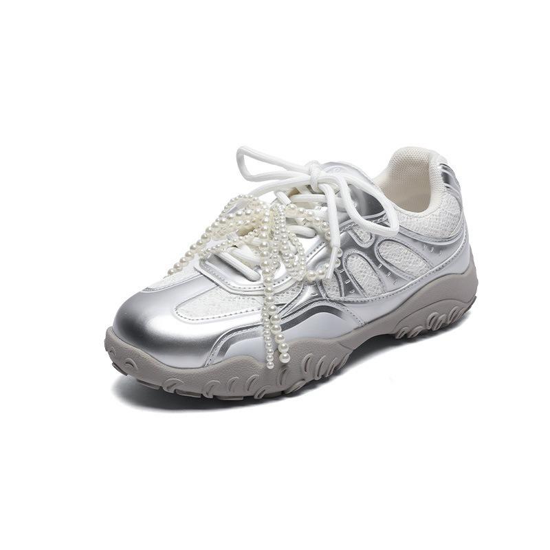 

Thick bottom women s spring and summer new pearl leather mesh breathable thick bottom 40 серебряный