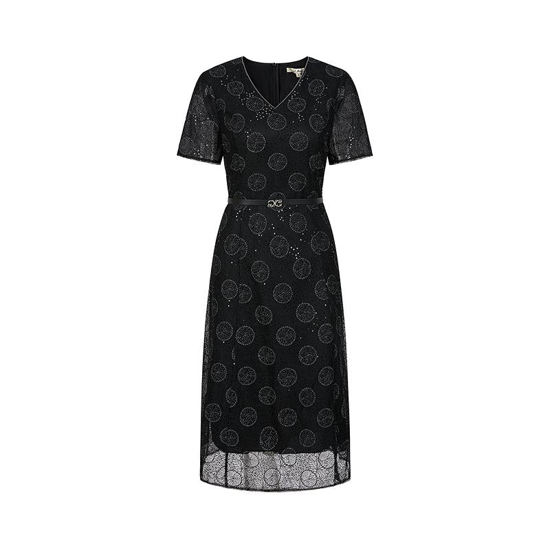 JUZUI Elegant Light Mature Wind Embroidered Glitter Waist Dress Women's Summer New Style
