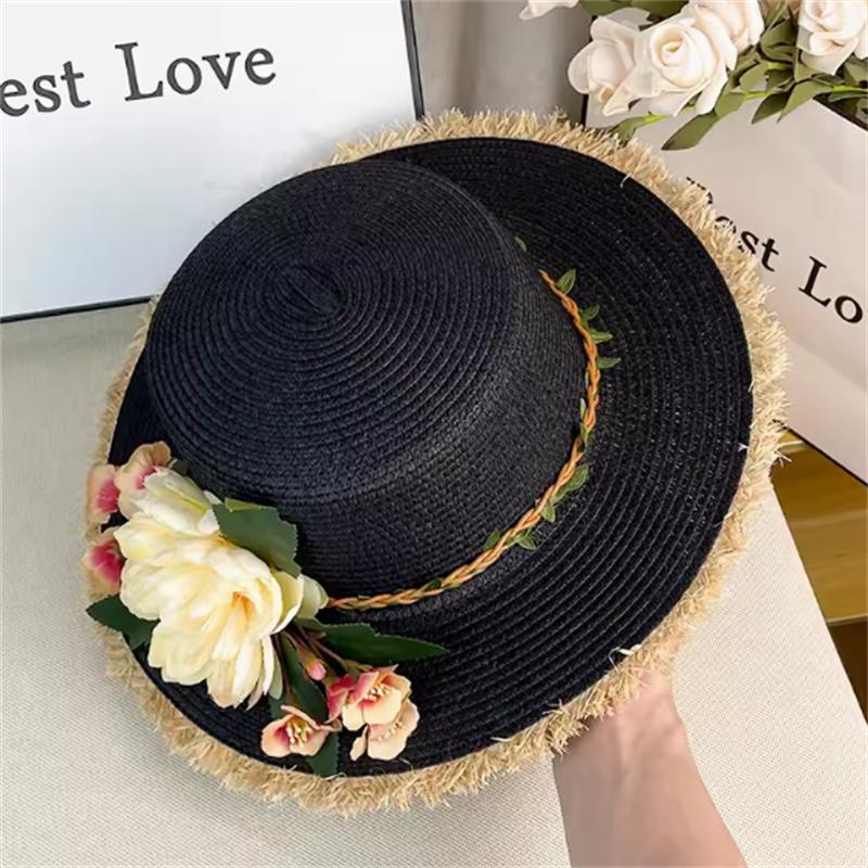 Beach Hat Flower Decoration Summer Straw Hat Women Summer Large Brim Color Matching Sun Hat Atmospheric Elegant Wedding Hat 2025