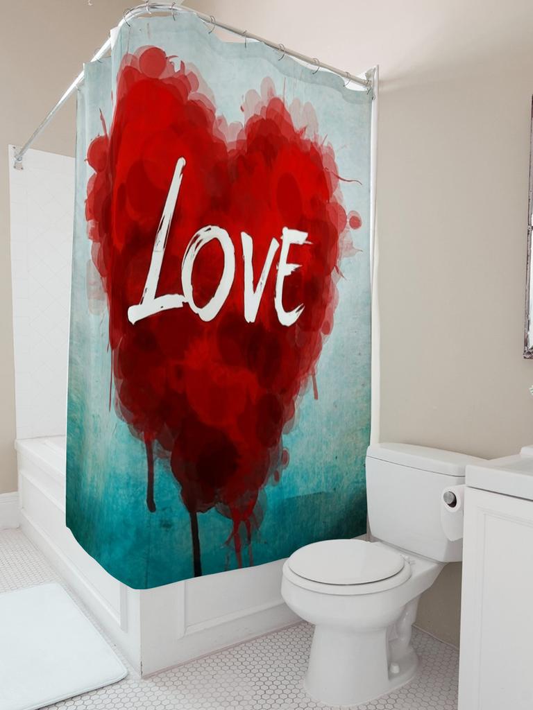 Love Heart Shower Curtain - Romantic Bathroom Decor