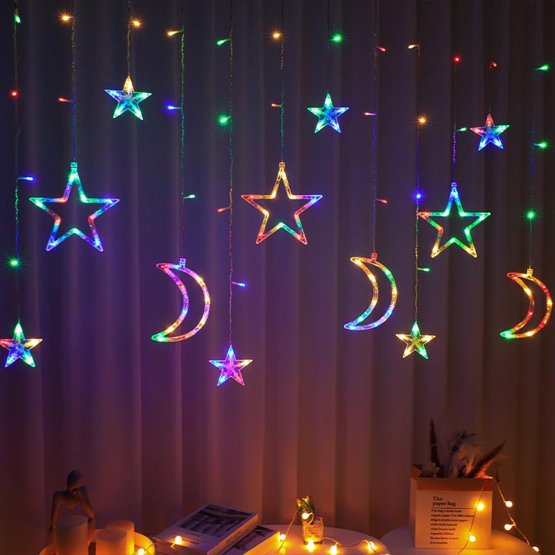 Funkelnder Stern Mond Lichtervorhang - Lichterkettennetz für Schlafzimmer & Kreative Dekoration
