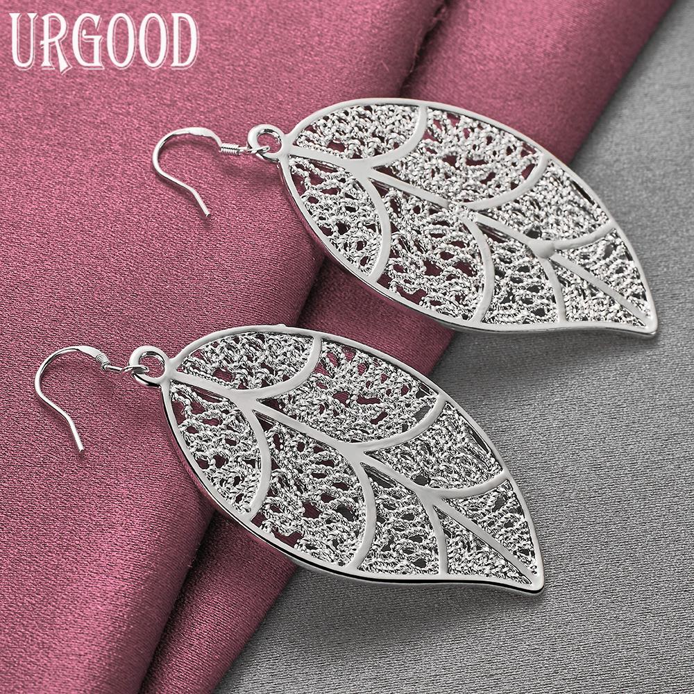 925 Sterling Silver Leaf Pendant Pierced Earrings Wedding Jewelry