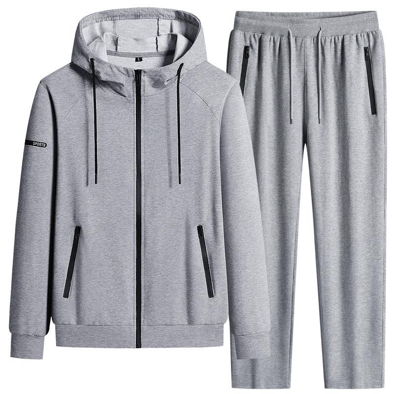 Spring and Autumn Hooded Jacket Men's Loose Casual Sports Suit, Middle-aged and Young Loose Casual Hoodie Set