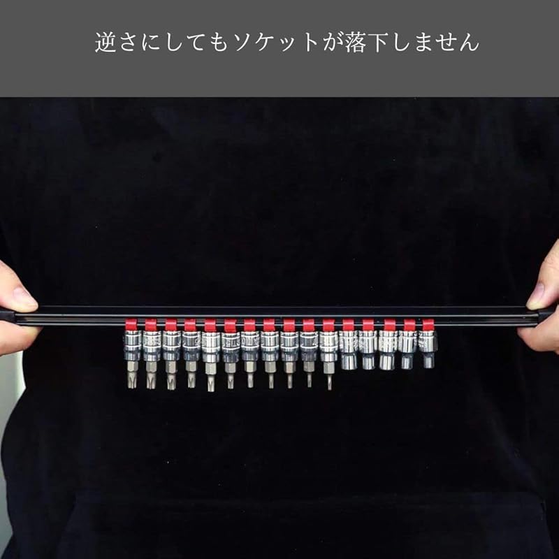 [COLSUNOR] Socket Organizer Doesn't Fall Upside Down Wall Hanging 1/4″ (6.35mm) 3/8″ (9.5mm) 1/2″ (12.7mm) Socket Holder (3 Rows of Red)