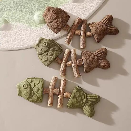 Natürliches Katzen-Kauspielzeug Fischgrätenform Katzenminze Silberrebe Kauspielzeug Zahnpflege Zahnreinigung Stick für Katzen Interaktives Spiel Mundgesundheit