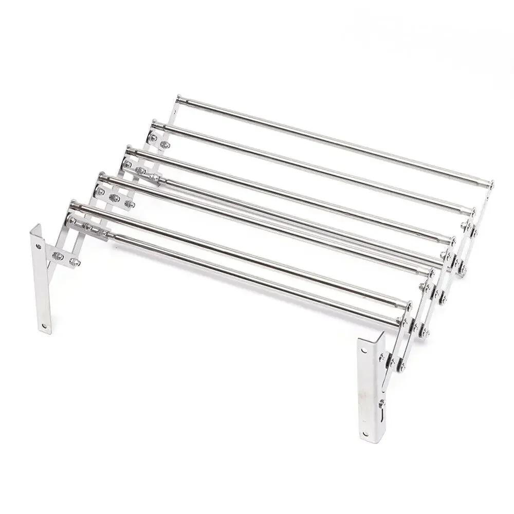 

Wall Mounted Clothes Drying Rack Shelf Folding Dryer Hanger Stainless Steel Foldable, Drying Rack Wall w/5-Rods For Laundry Room серебряный