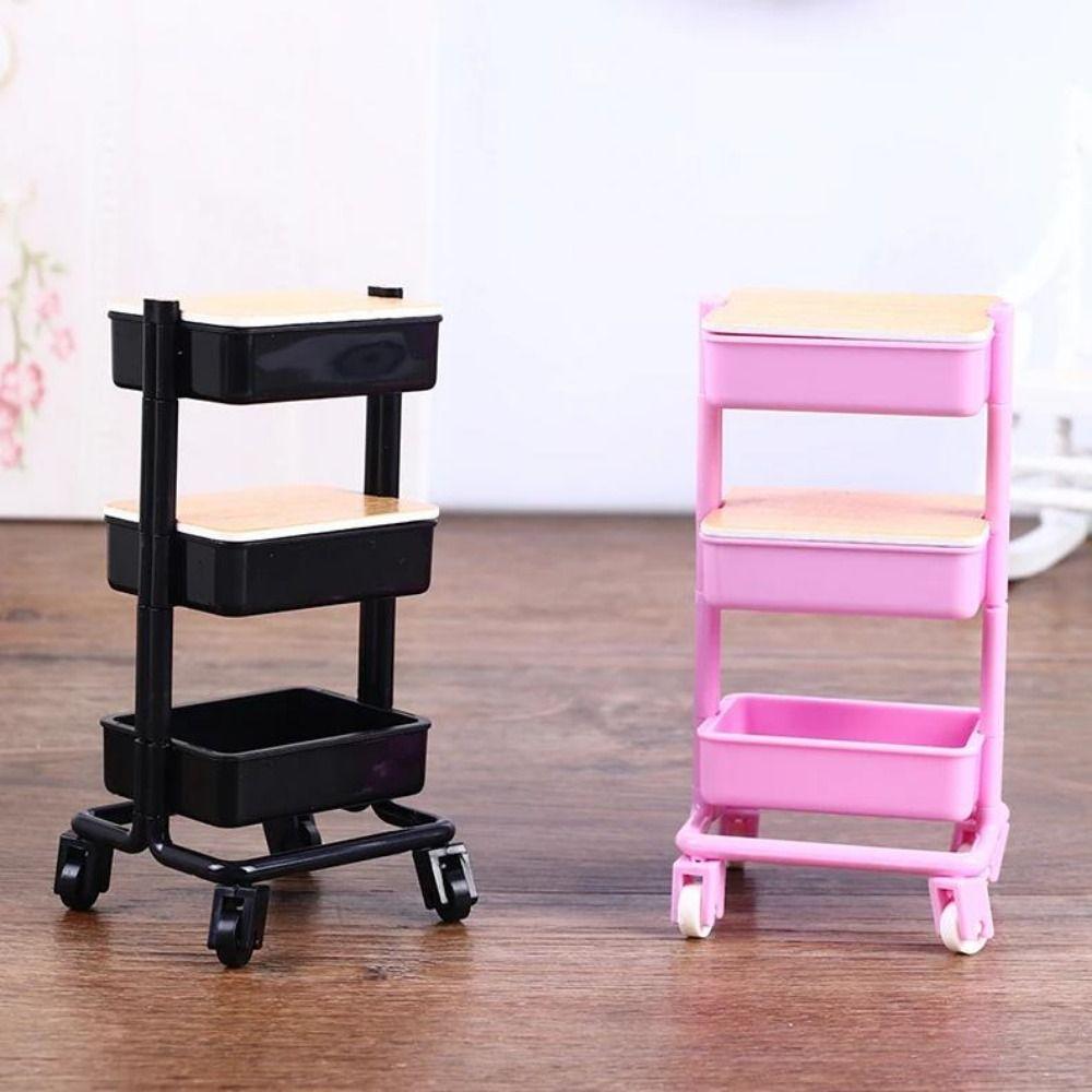 6 Styles 1:12 Dollhouse Trolley With Wheel Storage Shelf Model Kitchen Furniture Accessories