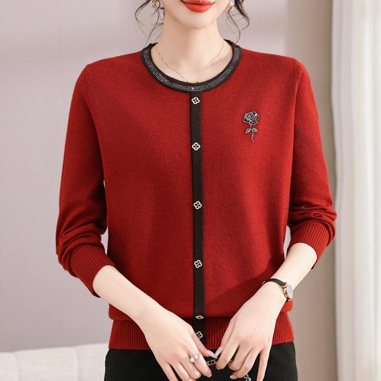 Middle-aged and Elderly Women's Autumn Sweater Sweater Sweater Plus Size Loose Single-breasted Pullover Round Neck Long-sleeved Mother Grandma.