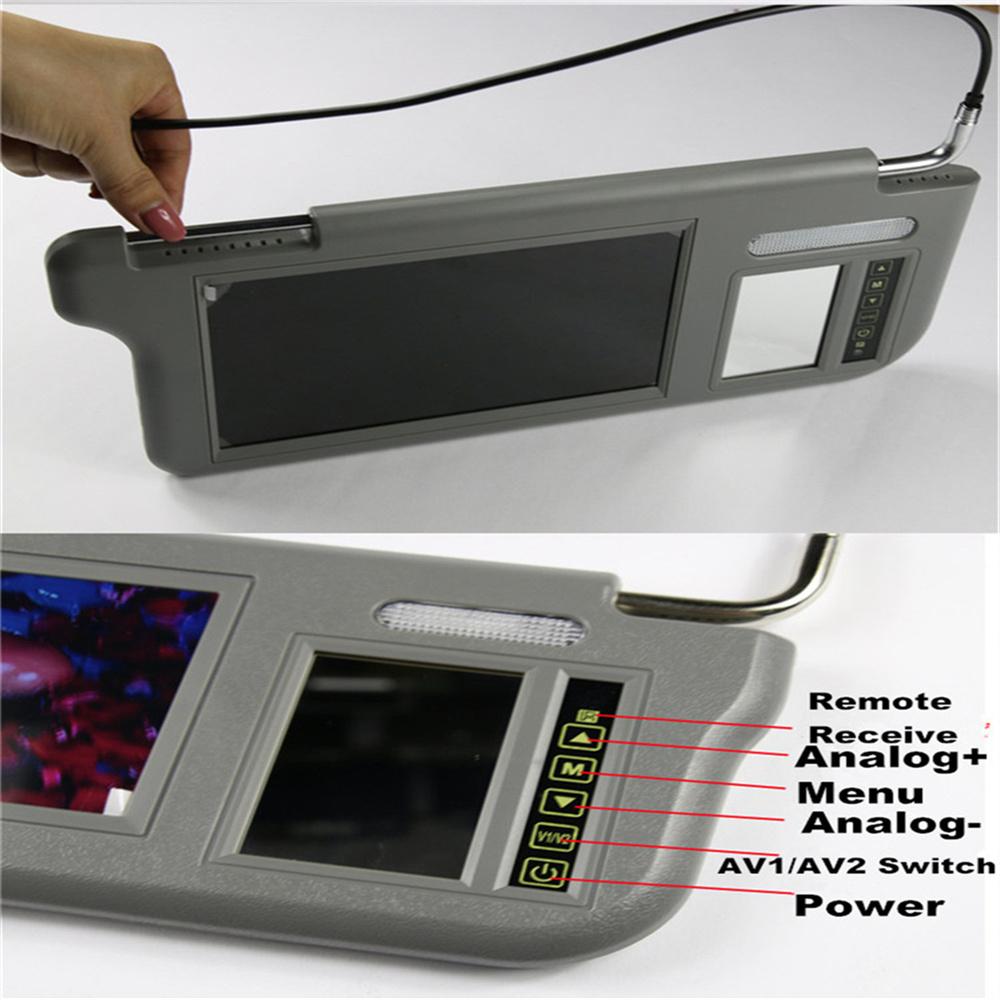 7" Gray Car Left Sun Visor Rear View Mirror Screen LCD Monitor 2 Channel Video