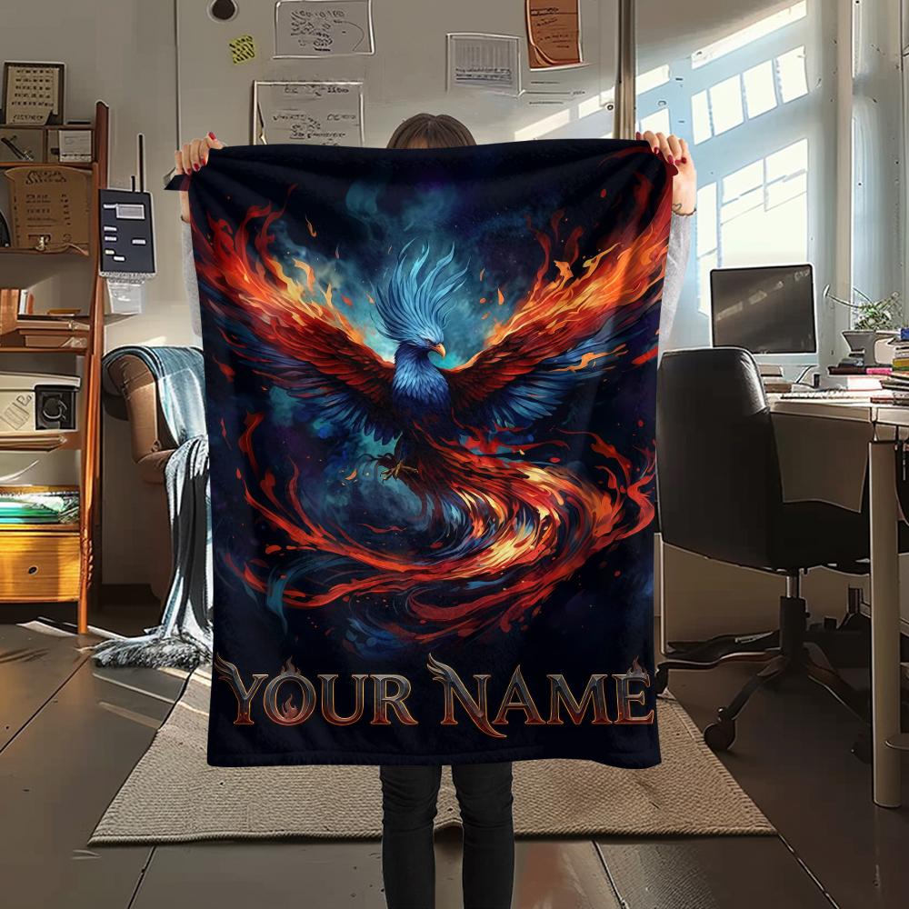 1PC Custom Name Phoenix Artwork Patterned Flannel Blanket Suitable For All Seasons for Home Decor Warmth and Comfort Gifts Holiday Present_lx