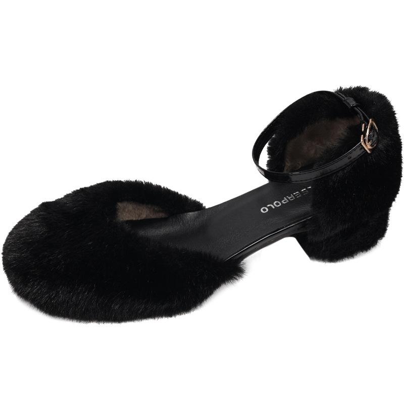 Pantofi retro negri cu toc gros înalt, pufoși, pentru exteriorul femeilor, 2025 nou toamnă, fustă versatilă, pantofi Mary Jane