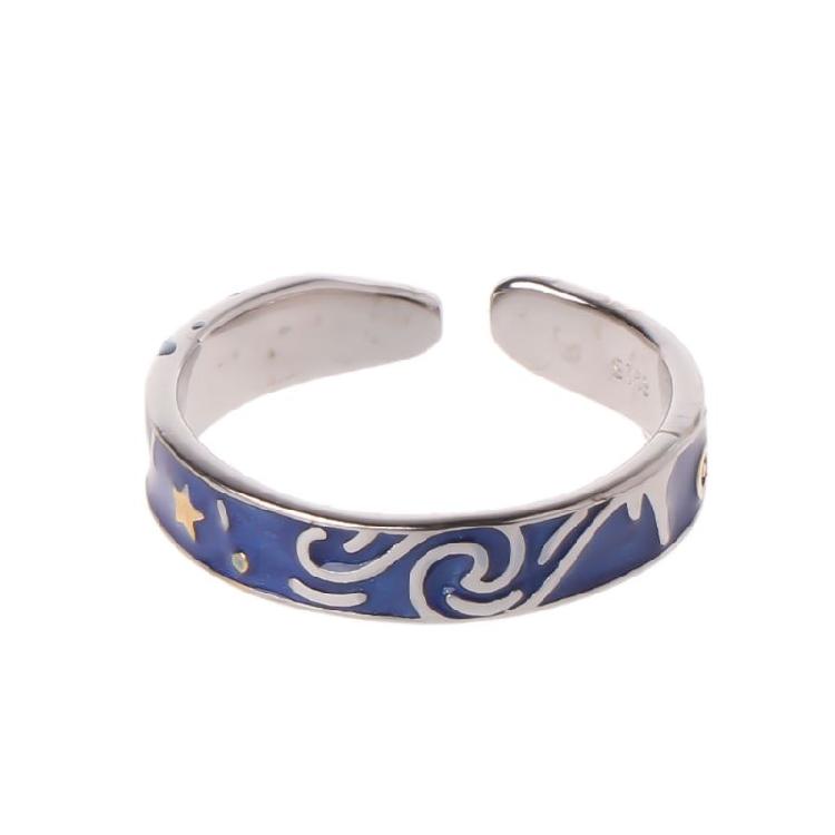 Van Gogh Starry for Sky Ring Open Lover Couple Ring Adjustable Finger Ring for A