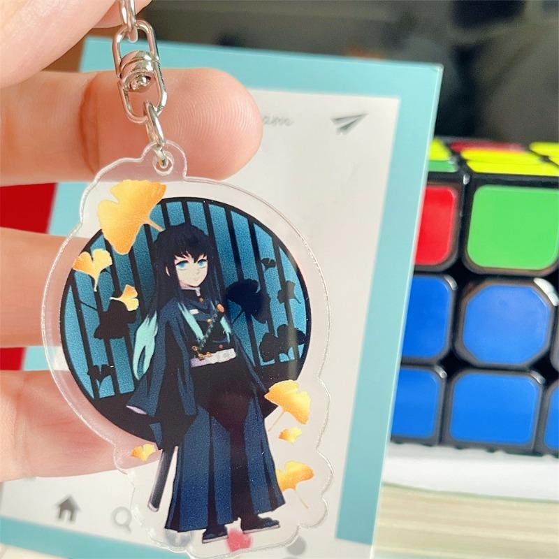 Demon Slayer Cartoon Acrylic Keychain Tokitou Muichirou Anime Action Figures Doll Kawaii Key Backpack Decoration Christmas Gifts