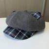 Cartoon Cute Cat Ears Plaid Octagonal Hat Female Autumn Sweet Casual Newsboy Hat Versatile Face Cap