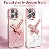 For iPhone 13 Pro Case Dragonfly Kickstand TPU Flowers Glitter Phone Cover