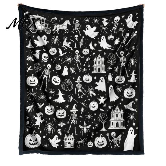 Washable Velvet Throw Blanket Halloween DIY Coloring Blanket, with Ghost Patterns, Color Your Unique Birthday Gifts for Artists Own Cozy Adults
