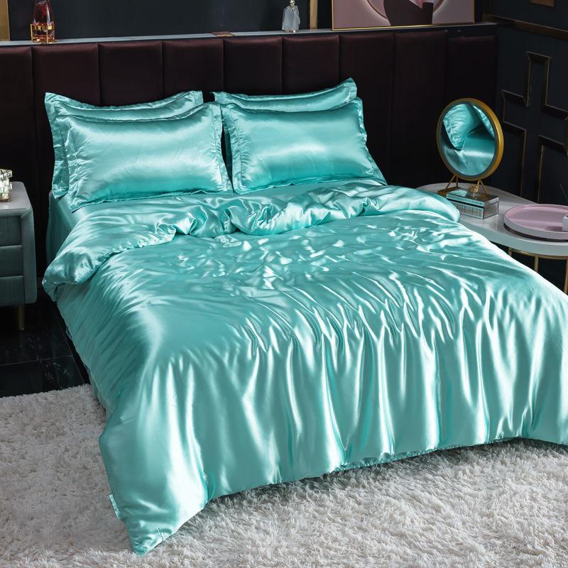 Summer Ice Silk Duvet Cover Set Double Sided Soft Smooth Luxury Bedding for Single Person Dormitory