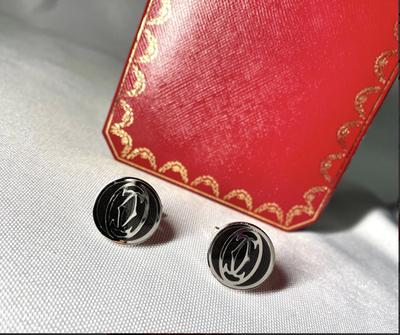 Cartier Double C Logo Pattern Cufflinks Silver 925 Black Vintage Button Style