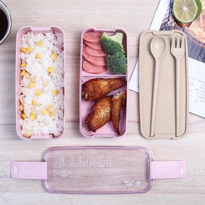 Scatola Pranzo 750ml Materiale Sano 2 Strati Scatole Bento in Paglia di Grano Stoviglie per Microonde Contenitore per Alimenti Scatola Pranzo