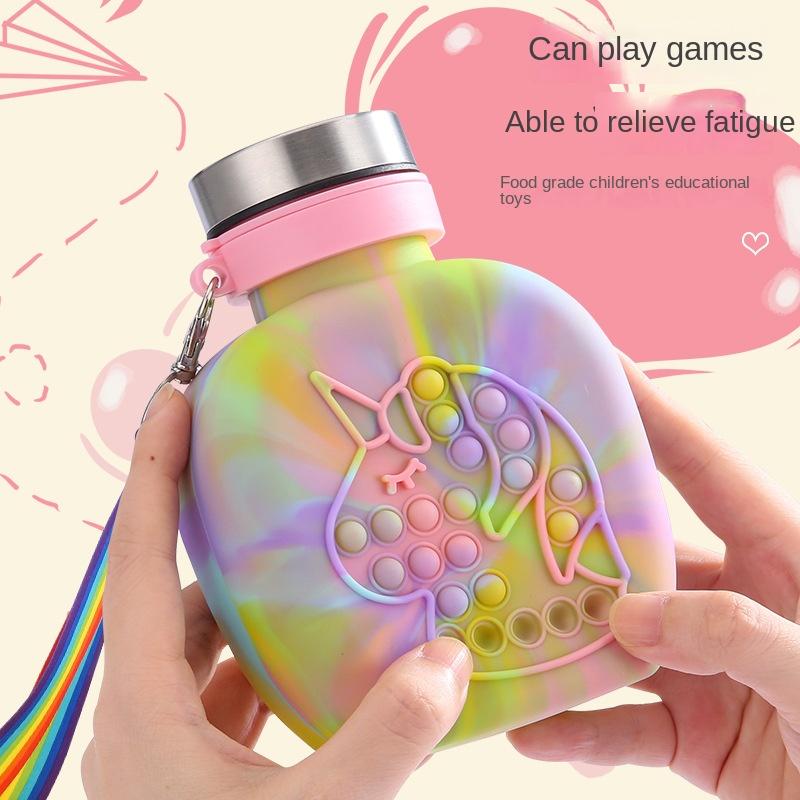 New Silicone Sports Kettle Food Grade Double-Sided Shape Water Bottle with String Children's Toy Water Cup Stylish Appearance Practical Daily Use