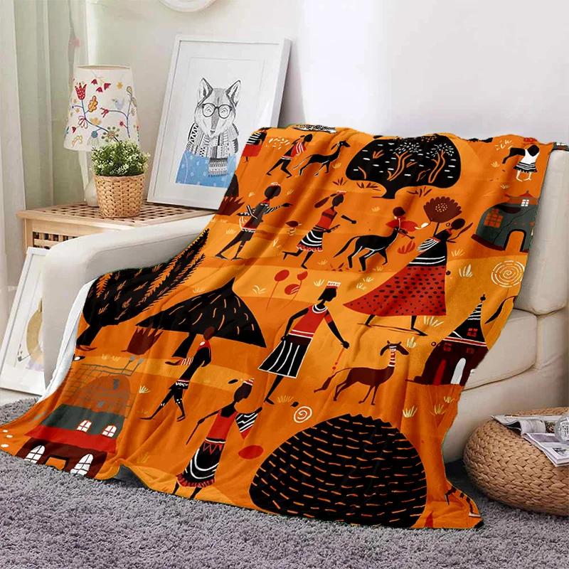 Cartoon Africa Ethiopian Painting Art Soft Flannel Blanket for Bed Bedroom Sofa Picnic,Throw Blanket for Outdoors Leisure