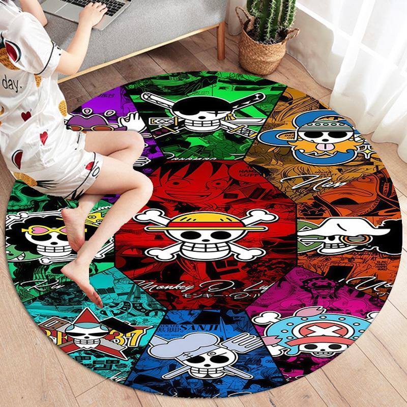 One Piece Straw Hat Pirates Round Area Rug Carpet Rug For Living Room Bedroom Sofa Playroom Decor Nonslip Floor Mat