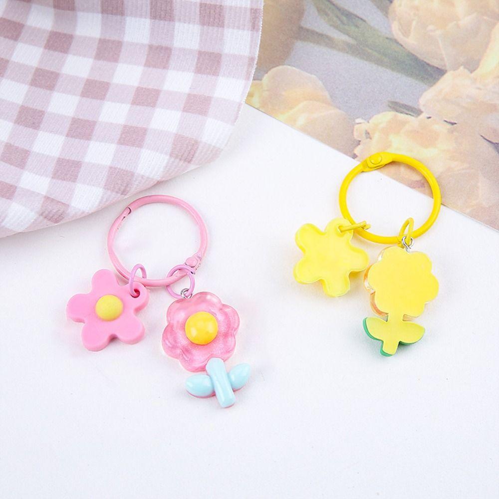 Ins Acrylic Flower Key Chain Diy Bag Pendant Accessories Portable Car Pendant Key Ring  Women