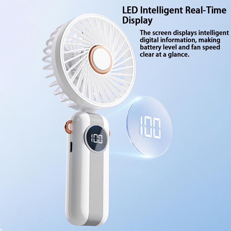 Portable Handheld Mini Fan Foldable Neck Hanging Fans 5 Speed Usb Rechargeable Fan With Phone Stand And Display Screen