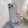 For iPhone 14 Pro Max Case Card Slots Mirror Design Jeans Cloth Texture PU Leather Back Cover with Strap
