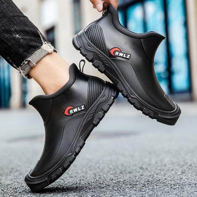Men's Rain Shoes Short Non-slip Waterproof Fashion Rain Boots Fleece Thermal Rubber Shoes Kitchen Work Short Tube Water Shoe Cover Shoes