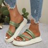 Casual Soft Sole Thick Bottom Outdoor Slippers Women Summer Narrow Band Medium Heel Slides Round Toe Non Slip Beach Slippers