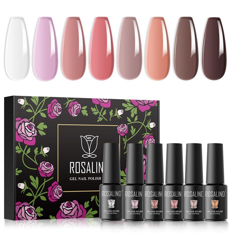 ROSALIND 5ml Nail Polish Gel Color Set 8pcs Gel Varnishes Kits Nail Polishes Hybrid Semi Permanent UV/Led Cure Box Kits